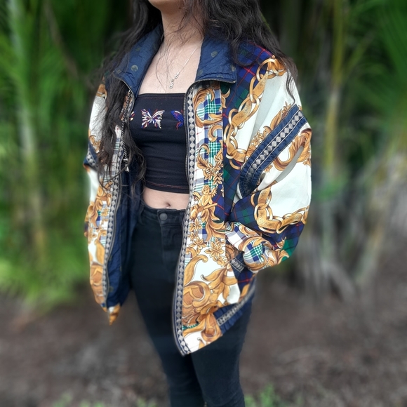 Vintage Baroque Ornate Style Multi Windbreaker 80s - Picture 1 of 8
